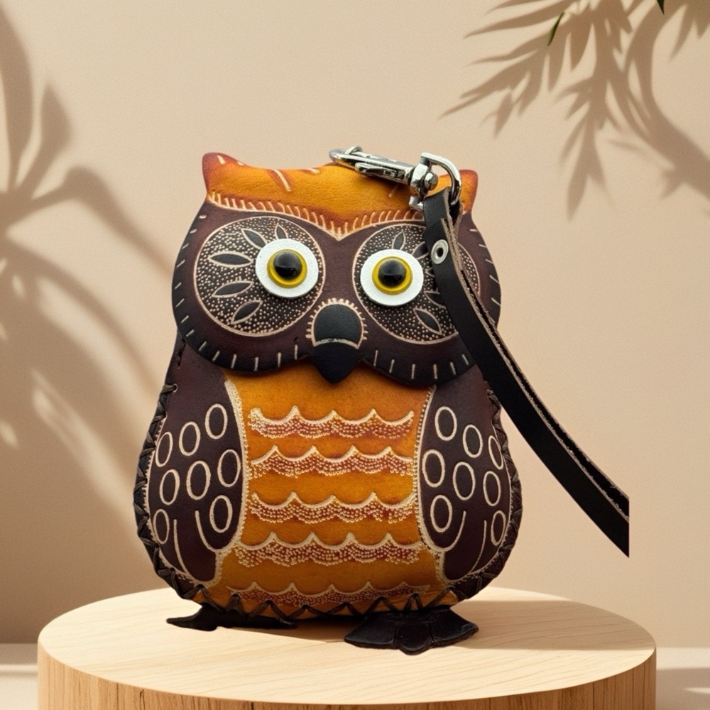 Rustic Southwest HandTooled Leather Owl Wristlet/Coin Purse - Picture 5 of 15
